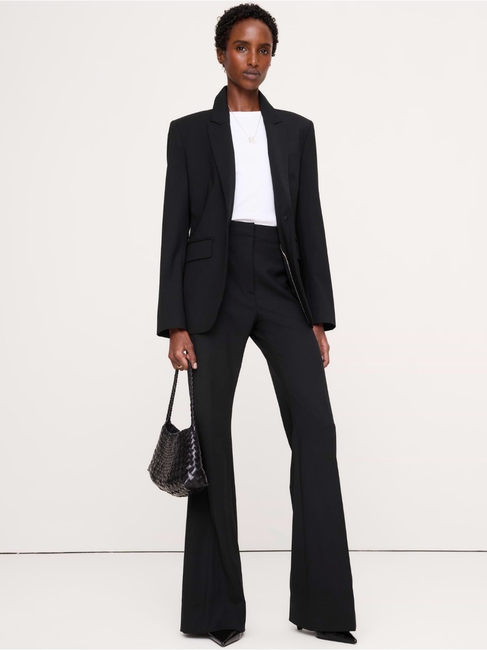 NWT Banana Republic High Rise Flare Italian Lightweight Wool Black Pant Sz 6